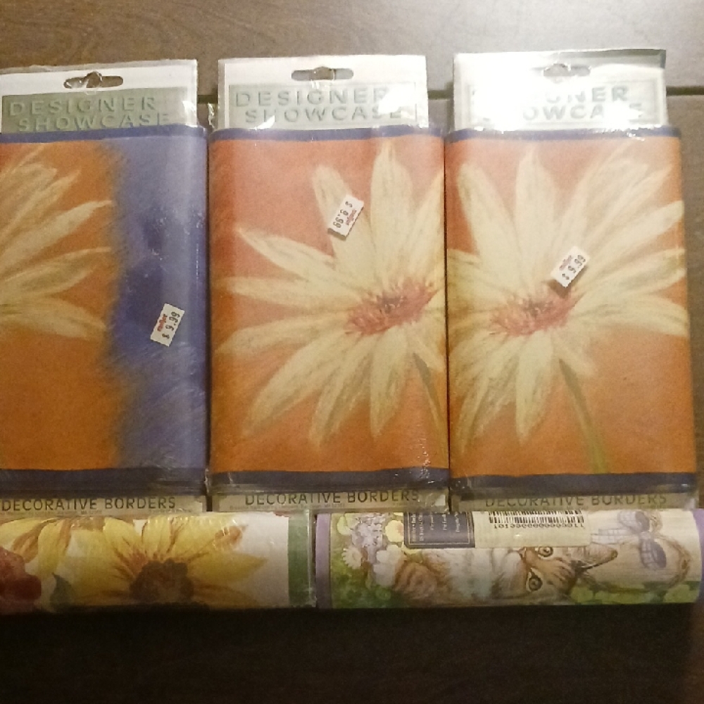 Floral Wallpaper Border - Blue and Orange